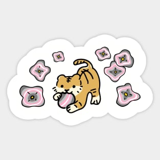 Tiger Pride Flag (Demigirl) with Cute Flower on Demigirl Flag Sticker